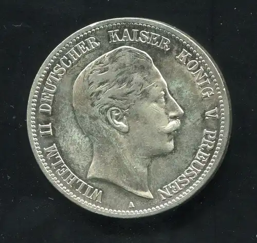Preußen Wilhelm II., großer Reichsadler, 5 Mark von 1907, Silber 900, ss