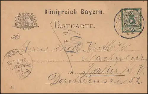 Bayern Postkarte P 38/04x 5 Pf. grün WZ.5W und DV 93, KOENIGSSEE 22.7.93