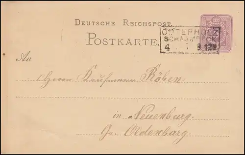 Carte postale P 5 II chiffre 5 pfennige, sans espace, OSTERHOLZ SCHARMBECK 4.9.1895