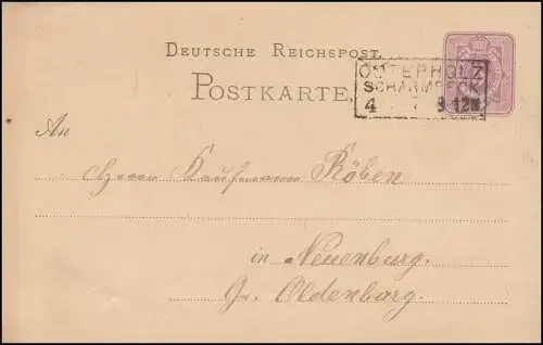 Postkarte P 5 II Ziffer 5 Pfennige, ohne Lücke, OSTERHOLZ SCHARMBECK 4.9.1895