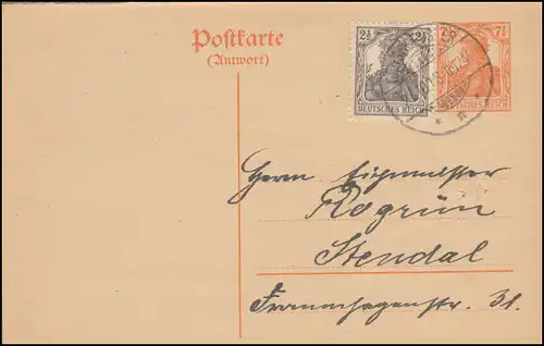 Postkarte P 112A mit Zusatzfr. 98 aus GROSSBEUSTER 23.10.18 nach Stendal