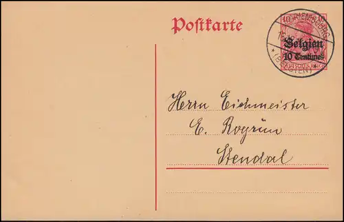 Belgien Postkarte P 2 von MARIEMBOURG (BELGIEN) 16.12.14 nach Stendal