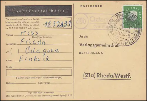 Landpost Odagsen über Kreiensen, Postkarte SSt KREIENSEN Burgfestspiele 22.11.60