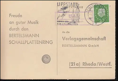 Pays-Bas: LIPPSTADT 4.10.1960 sur carte postale vers Rheda/Westf.