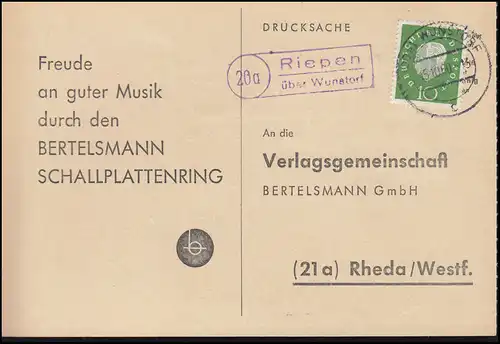 Landpost Riepen über WUNSTORF 15.10.1960 auf Postkarte nach Rheda/Westf.