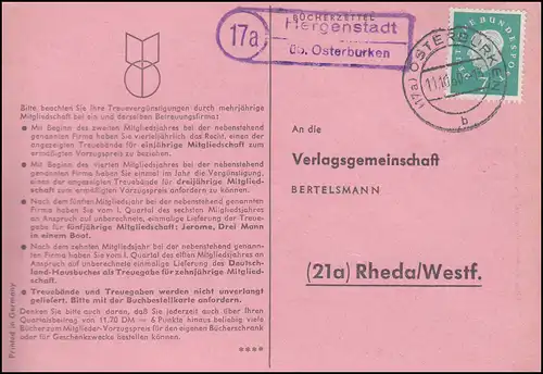 Landpost Hergenstadt sur OsterburkEN 11.10.1960 sur carte postale vers Rheda/Westf.