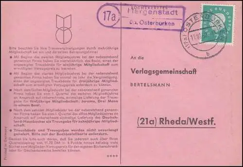 Landpost Hergenstadt über OSTERBURKEN 11.10.1960 auf Postkarte nach Rheda/Westf.