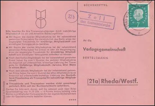 Landpost Zell über KIRCHHEIMBOLANDEN 24.10.1960 auf Postkarte nach Rheda/Westf.