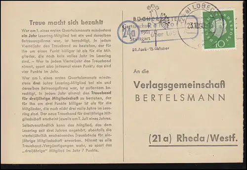 Landpost Rehhorst via LÜBECK 23.10.1960 sur carte postale vers Rheda