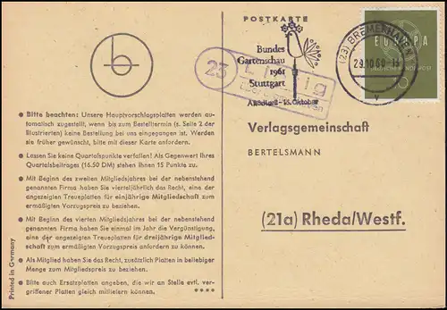 Pays-Bas Lintig via BREMERHAVEN 29.10.1960 sur carte postale vers Rheda