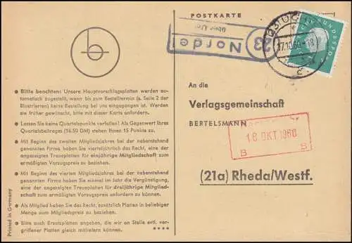 Landpost Nordel über UCHTE 17.10.1960 auf Postkarte nach Rheda