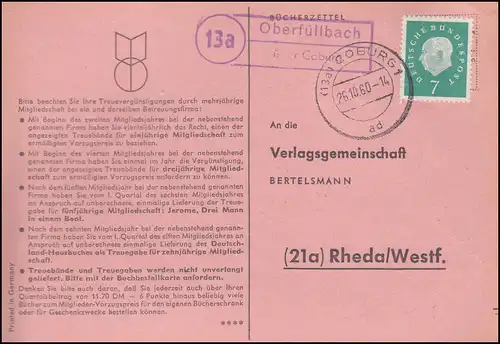 Landpost Oberleblenbach via COBURG 26.10.1960 sur carte postale vers Rheda
