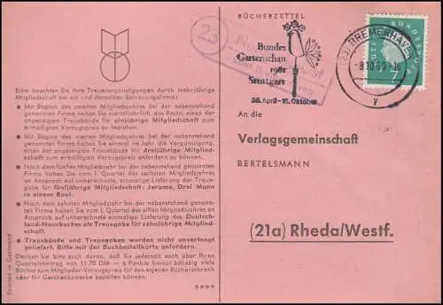 Landpost Nordholz-Ost über BREMERHAVEN 8.10.1960 auf Postkarte nach Rheda