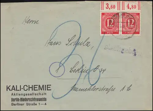 919 Paragraphe 12 Pf OR-Paar dgz sur lettre FELDBERG (MECKL.) 6.4.46 à Berlin