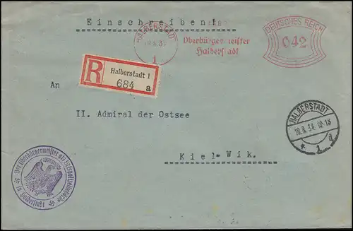 AFS Oberbürgermeister Halberstadt 18.8.34 BS Ortspolizeibehörde auf R-Brief