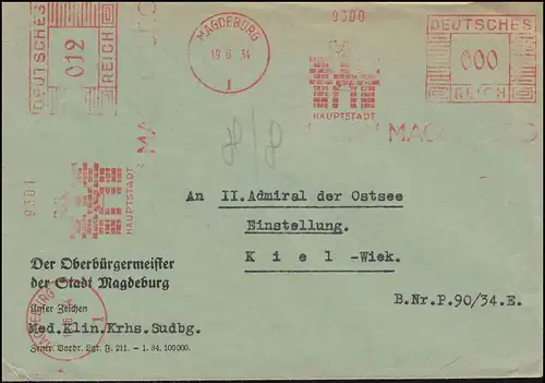 AFS Magdeburg Hauptstadt der Provinz Sachsen auf Brief mit 000 und 012 nach Kiel