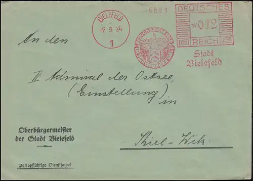 AFS Stadt Bielefeld - Besucht Bielefeld im Teutoburger Wald 7.9.34 auf Brief