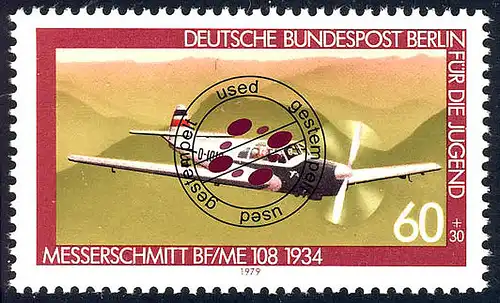 594 Luftfahrt 60+30 Pf Messerschmitt O gestempelt