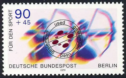 597 Sporthilfe 90+45 Pf Bogenschießen O gestempelt