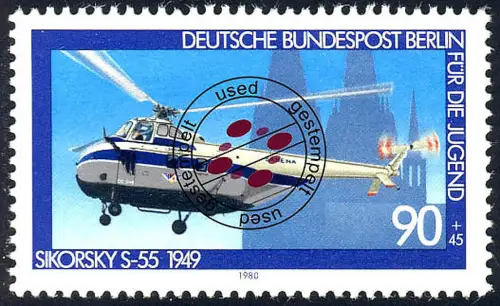 620 Luftfahrt 90+45 Pf Hubschrauber, gestempelt O
