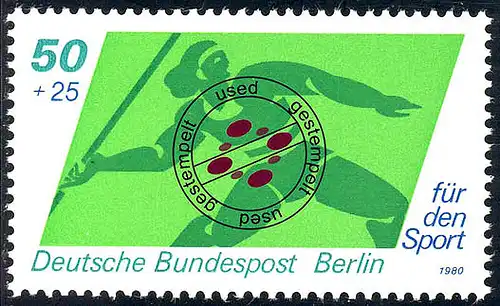 621 Sporthilfe 50+25 Pf Speerwerfen, gestempelt O