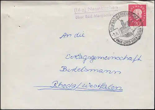 Landpost Neunkirchen sur Bad Mergentheim sur lettre SSt BAD MERGENTHEIM 9.6.61