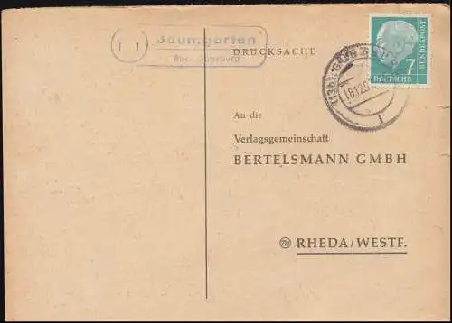 Landpost Baumgarten über GÜNZBURG 18.12.1957 auf Postkarte nach Rheda/Westf.