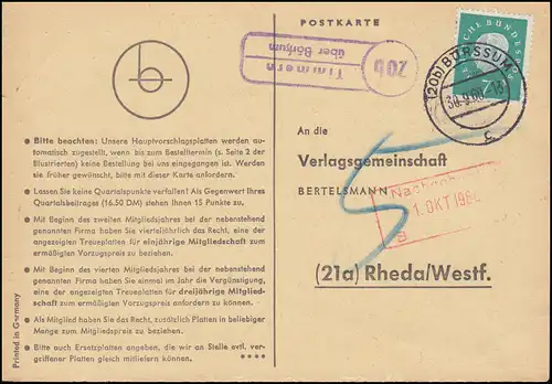 Landpost Timmern über BÖRSSUM 30.9.1960 auf Postkarte nach Rheda/Westf.