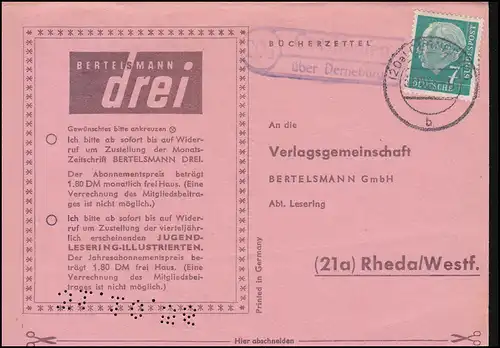 Landpost Localhausen au-dessus de DERNEBOURG 30.10.1956 sur carte postale à Rheda/Westf.