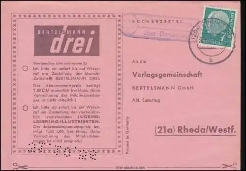 Landpost Ortshausen über DERNEBURG 30.10.1956 auf Postkarte nach Rheda/Westf.