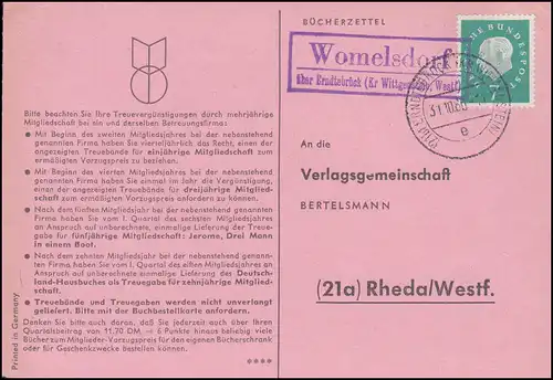 Landpost Womelsdorf via ERNDTEBRÜCK (KR WITTGENSTEIN 31.10.1960 sur carte postale