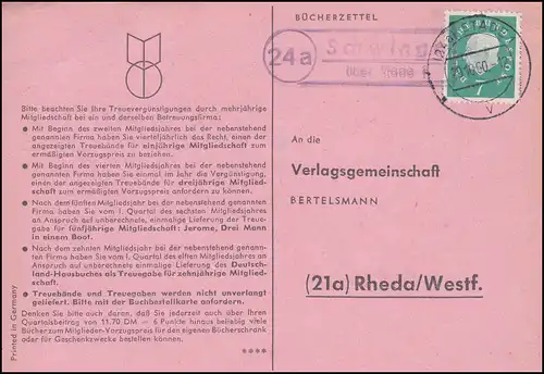 Landpost Schwinge über STADE 29.10.1960 auf Postkarte nach Rheda/Westf.
