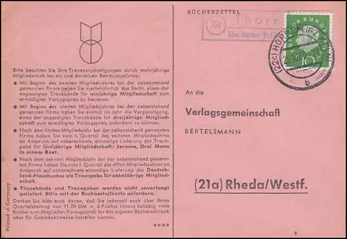 Landpost Thorr über HORREM (BZ KÖLN) 25.10.1960 auf Postkarte nach Rheda/Westf.