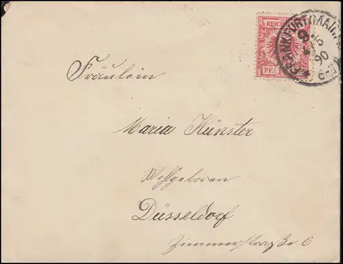 47 Reichsadler 10 Pf EF sur lettre FRANKFURT / MAIN 9 - 4.5.1890 à Düsseldorf