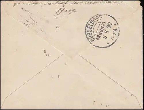 47 Reichsadler 10 Pf EF sur lettre FRANKFURT / MAIN 9 - 4.5.1890 à Düsseldorf