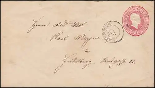 Bahnpost Baden Enveloppe 3 croiseurs rouges EMMENDINGEN 29.6.66 vers HEIDELBERG 29/06