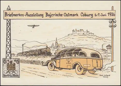 PP 127 Briefmarkenausstellung Bayrische Ostmark passender SSt COBURG 6.6.1936