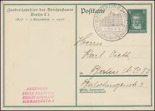 PP 104 Fête du siècle Bureau de poste aux lettres Berlin / facteur correspondant SSt 1.12.27