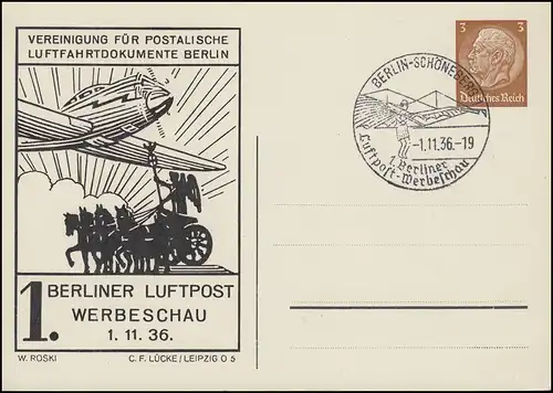 PP 122 Berliner Luftpost-Werbeschau Schmuck-PK passender SSt BERLIN 1.11.1936