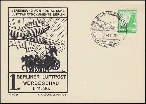 1. Berliner Aéroport-Werbeschauschau Bijoux-Boîte postale SSt BERLIN 1.11.1936