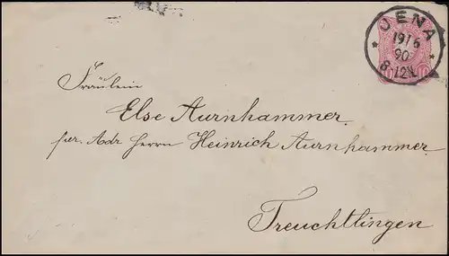 Couverture U 12Adler 10 Pfennig JENA 19.6.1890 vers RECHTLINGEN 20.6.90