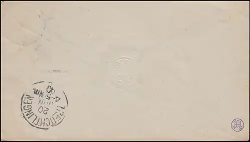 Couverture U 12Adler 10 Pfennig JENA 19.6.1890 vers RECHTLINGEN 20.6.90