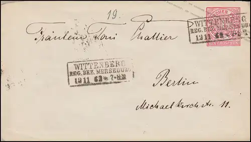 Norddeutscher Bund U 1Aa Ziffer 1 Groschen WITTENBERG / MERSEBURG 12.11.1863