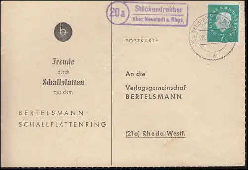 Landpost Stöckendrebber sur la NOUVELLE VILLE sur le POUVOIR 28.9.1960 sur carte postale