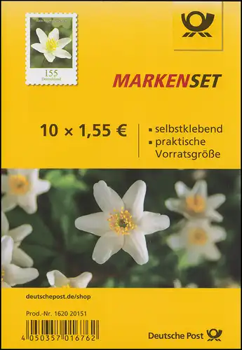 FB 91bI Buschwindröschen, Folienblatt ** (10 x 3484), Nr. -0151, ENGER Abstand