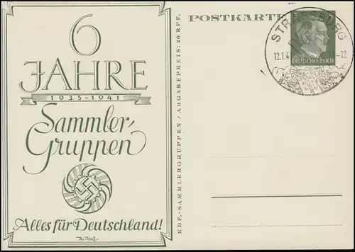 P 154 Alles für Deutschland 60 Jahre Sammler-Guppen SSt STRASSBURG 12.1.1941