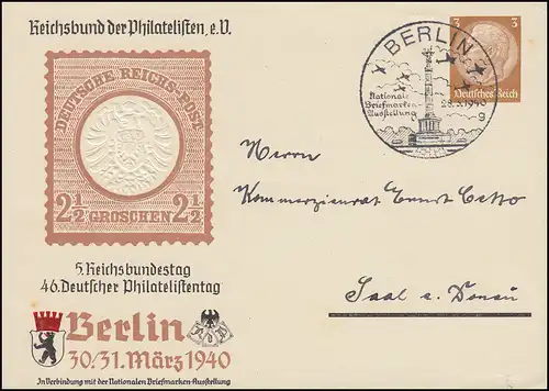 PP 122 Philatelistentag Brustschildmarke SSt BERLIN Briefmarkenausstellung 1940