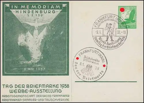 PP 142 Im Memoriam Hindenburg LZ 129 - Tag der Briefmarke 2 SSt FRANKFURT 9.1.38