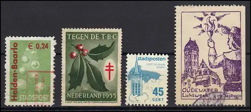 Pays-Bas 4 marques de vignettes, de donations et de poste municipal de 1950/2005