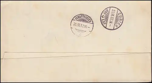 40 Ziffer 5 Pfennig auf Brief DONAUESCHINGEN 20.9.1887 nach ZÜRICH 21.9.87